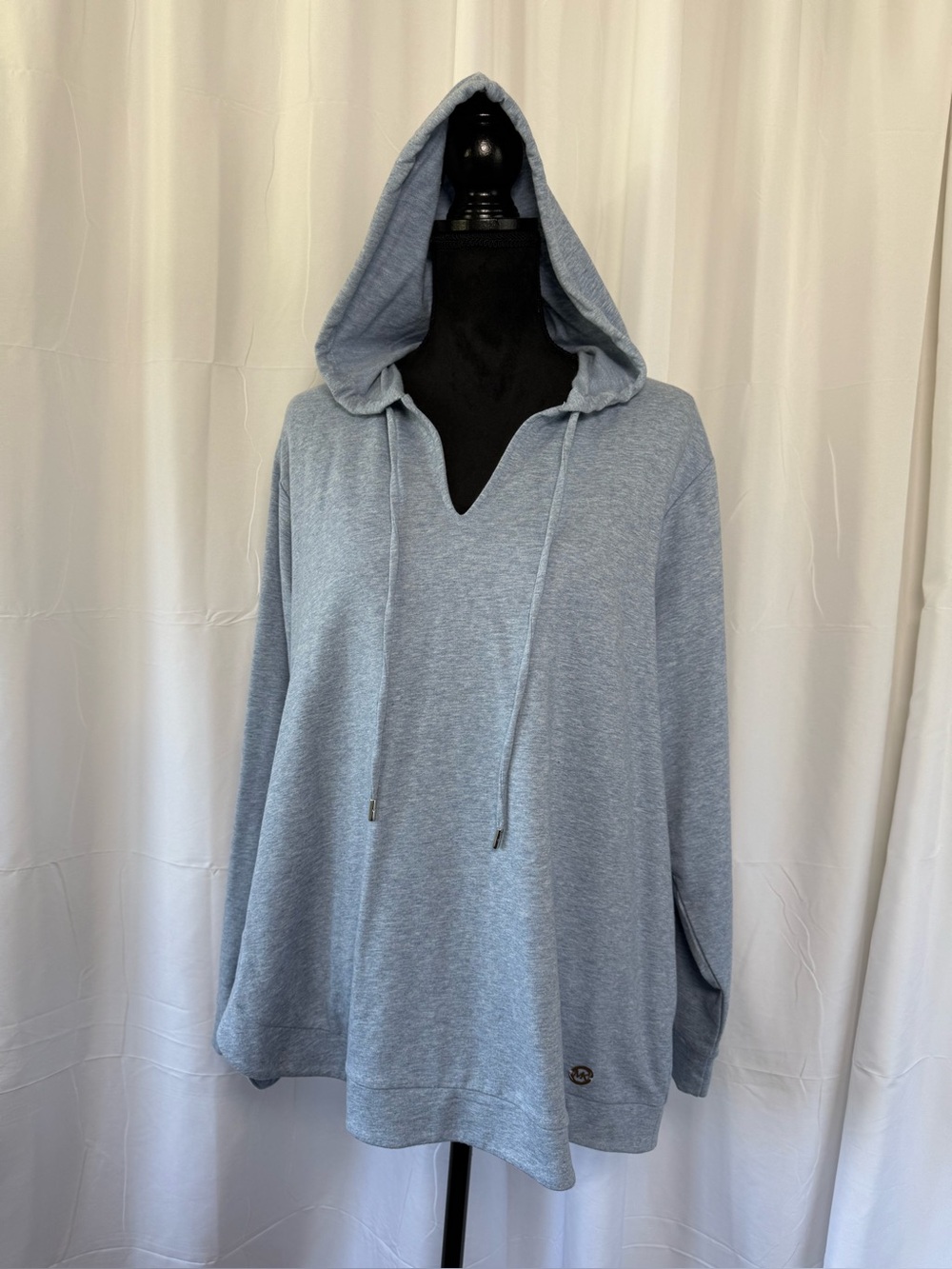 Michael Kors Women's 2X Plus Light Blue Heather Tulip Hem Hooded Sweatshirt Cozy